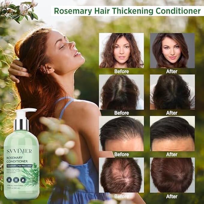 Svvimer ROSEMARY HAIR GROWTH CONDITIONER: THICKENING MOISTURISING PRODUCT WITH BIOTIN FOR WOMEN MEN - FOR DAMAGED DRY THINNING HAIR 11.8 FL.OZ - Image 3